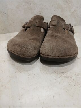 Birkenstock Tatami Oklahoma Suede Slip-On Clog Mules in Taupe Sz 39